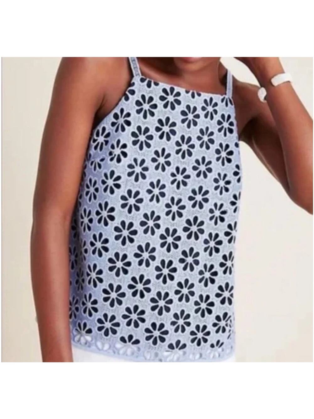 Anthropologie Maeve Daisy Cutout Eyelit Blue Tank Top Y2K 0
